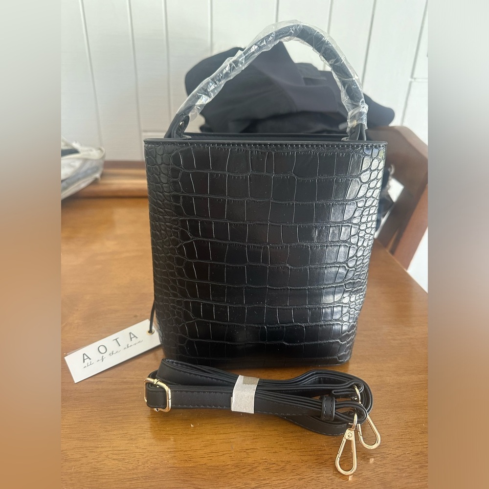 Faux crocodile bucket bag